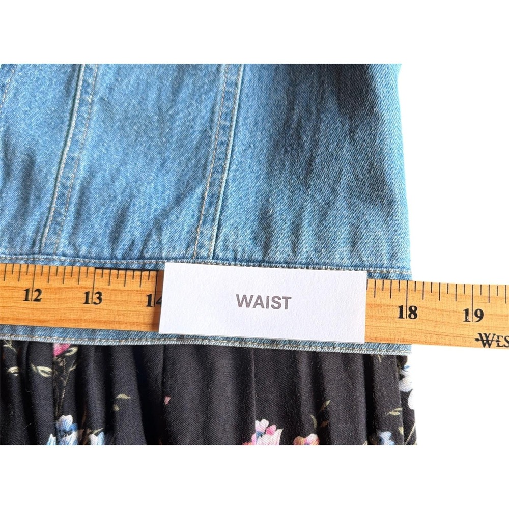 True Blue Vintage 90s Denim Floral Maxi Dress Sleeveless Velvet Collar Medium - Picture 8 of 10